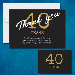 40. Geburtstag Retro Schwarz und Gold Dankeskarte