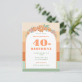 40. Geburtstag Retrofloralen Einladung Postkarte (Stehend Vorderseite)