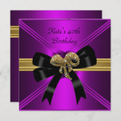 40. Geburtstag Rich Royal Black Lila Magenta Einladung (Vorne/Hinten)