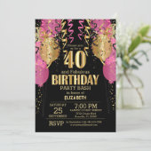 40. Geburtstag - Rosa Balloons Einladung (Stehend Vorderseite)
