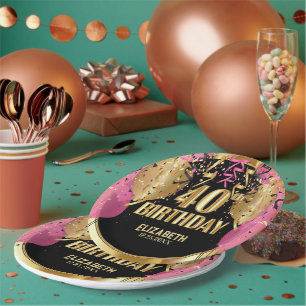 40. Geburtstag - Rosa Balloons Pappteller