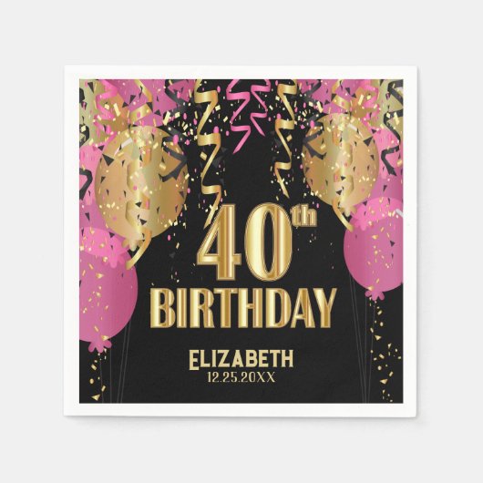 40. Geburtstag - Rosa Balloons Serviette (Vorderseite)