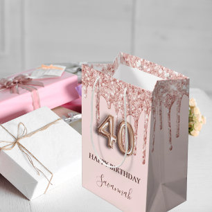 40. Geburtstag Rosa Glitzer Tropfen Rose Gold Mittlere Geschenktüte