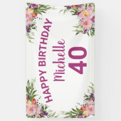 40. Geburtstag Rosa Lila Wasserfarbe Banner (Vertikal)