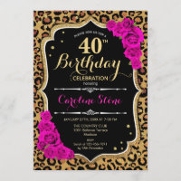 40. Geburtstag - Rosa Rosen Leopard Print
