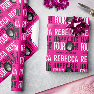 40. Geburtstag rosa Schwarz 40 Foto Geschenkpapier