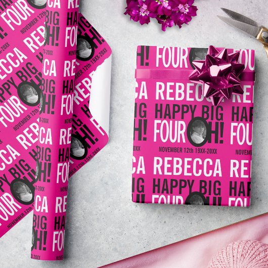 40. Geburtstag rosa Schwarz 40 Foto Geschenkpapier