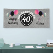 40. Geburtstag Rosa Silberner Glitzer Personalisie Banner (Messe)