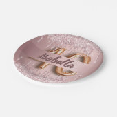 40. Geburtstag rosa staubige Rose Glitzer Pappteller (Schrägansicht)