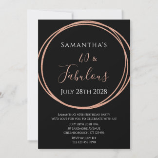 40. Geburtstag Rose Gold Black Birthday Einladung