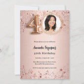 40. Geburtstag Rose Gold Foto Sterne Luxus Einladung (Vorderseite)