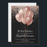 40. Geburtstag Rose Gold Glitzer auf Schwarz Einladung<br><div class="desc">Rose Goldballons und Konfetti 40. Geburtstag Party einladen. Feines Schwarz-Gold-Design mit moderner Schrift. Für jedes Alter individuell anpassen. 30,  40,  50,  60,  70,  80 und mehr.</div>