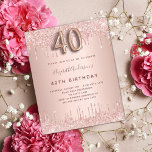 40. Geburtstag Rose Gold Glitzer Einladung<br><div class="desc">Ein modernes, stilvolles und glamouröses Party zum 40. Geburtstag. Eine Rose goldener Hintergrund mit Tropfen, Farbe Tropfen aussehen. Der Name ist mit einer modernen dunklen Rose goldfarbenen Handschrift geschrieben, die als Stilschrift dient. Personalisieren Sie Ihre Party-Daten und fügen Sie sie hinzu. Nummer 40 wird mit einem Schriftart im Ballonstil geschrieben,...</div>