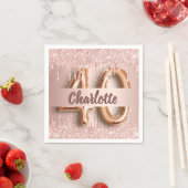 40. Geburtstag Rose Gold Glitzer Monogramm Luxus Serviette (Beispiel)