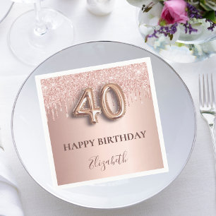 40. Geburtstag Rose Gold Glitzer Rosa Ballon Stil Serviette