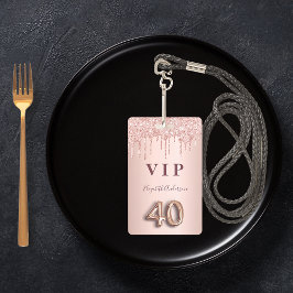 40. Geburtstag Rose Gold Glitzer Tropfen rosa Glam Ausweis