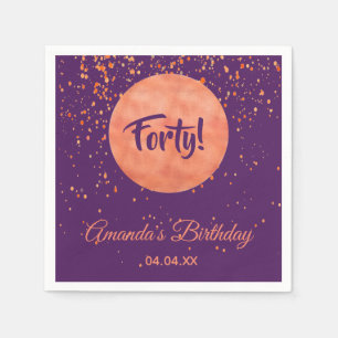 40. Geburtstag Rose Gold Konfetti auf lila Serviette