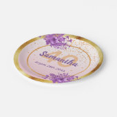 40. Geburtstag Rose Gold lila Floralnamen Pappteller (Schrägansicht)