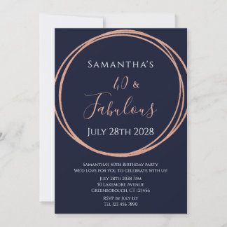 40. Geburtstag Rose Gold Navy Einladung Geburtstag