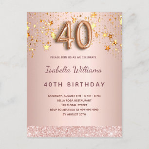 40. Geburtstag Rose Gold rosa Sterne Ballon Drehbu Postkarte