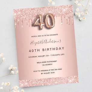40. Geburtstag Rose Gold Rosa Tropfen Einladung Postkarte