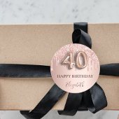 40. Geburtstag Rose Gold rosa Tropfen Runder Aufkleber