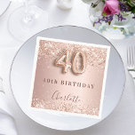 40. Geburtstag Rose Goldblütenname Serviette<br><div class="desc">Elegant,  klassisch,  glamourös und mädchenhaft für ein 40. Party. Rose Gold und Farbverlauf. Dekoriert mit Rose Gold,  Konfetti. Personalisieren und einen Namen hinzufügen. Der Name ist mit einem modernen,  dunklen Rose gefärbten Handschrift geschrieben. Nummer 40 wird mit einem Schriftart im Ballonstil geschrieben.</div>