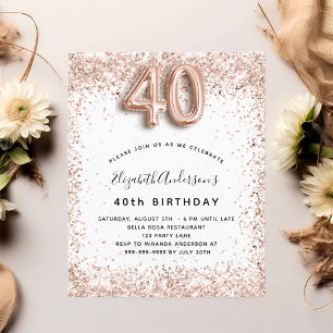 40. Geburtstag Rose Goldweiße Einladung