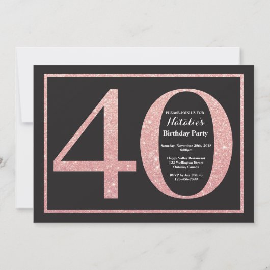 40. Geburtstag Rose Pink Gold Glitzer Chalkboard Einladung (Vorderseite)