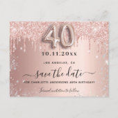 40. Geburtstag Rose Silber Glitzer Save the Date Ankündigungspostkarte (Vorderseite)