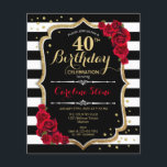 40. Geburtstag - Rose Stripes - Einladung Flyer<br><div class="desc">Budget 40. Geburtstag Einladung Flyer. Elegantes Schwarz-weißes Rot-Design mit Imitat Glitzer. Schwarzweißstreifen mit rote Rosen. Ideal für eine elegante Geburtstagsfeier. *** Bitte beachten Sie, dass dieses Design auf einem sehr dünnen Flyer gedruckt wird und nicht mit Umschlägen versehen ist. Ideal für preisgünstige Einladungen. Wenn Sie das gleiche Design, aber dickeres...</div>