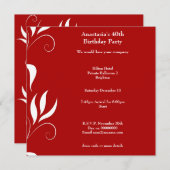 40. Geburtstag Rot mit weißer Blüte Einladung (Vorne/Hinten)