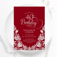 40. Geburtstag Rot Silber Rose