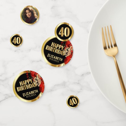 40. Geburtstag - Rotes, Schwarzes und Gold 🎈 Foto Konfetti (Gruppe)