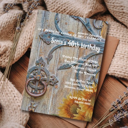 40. Geburtstag Rustic Barn Door Western  Einladung
