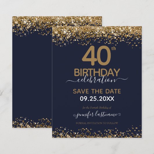 40. Geburtstag Save the Date Einladung (Vorne/Hinten)
