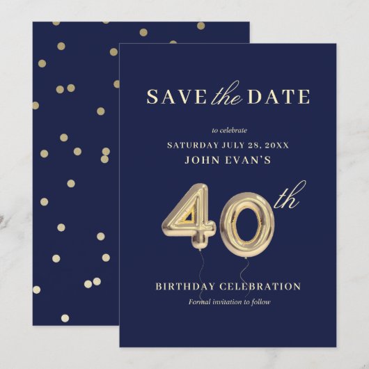 40. Geburtstag Save the Date Einladung (Vorne/Hinten)