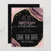 40. Geburtstag Save the Date Pink Agate Budget (Vorne/Hinten)