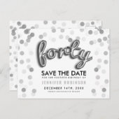 40. Geburtstag Save the Date Silberballon Glitzer Ankündigungspostkarte (Vorne/Hinten)