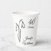 40. Geburtstag Schneeglöckchen Floral Schwarz und Pappbecher (Rückseite)