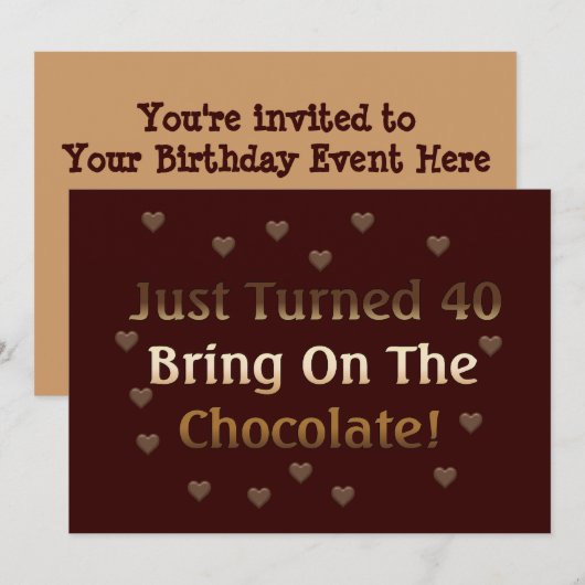 40. Geburtstag: Schokolade Einladung (Vorne/Hinten)