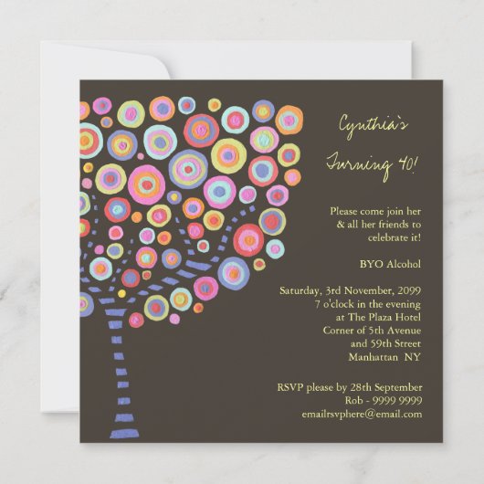 40. Geburtstag Schokolade Retro Tree Einladung (Rückseite)