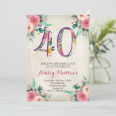 40. Geburtstag schöne Blumeneinladung, Einladung (Stehend Vorderseite)