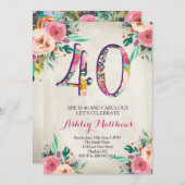 40. Geburtstag schöne Blumeneinladung, Einladung (Vorne/Hinten)