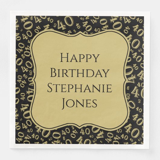 40. Geburtstag Schwarz/Gold-Bracket-Zahlenmuster Serviette (Vorderseite)