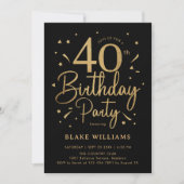 40. Geburtstag Schwarz Gold Einladung (Vorderseite)