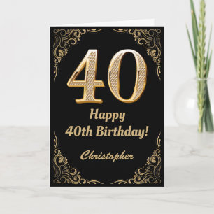 40. Geburtstag Schwarz-Gold-Glitzer-Rahmen Karte
