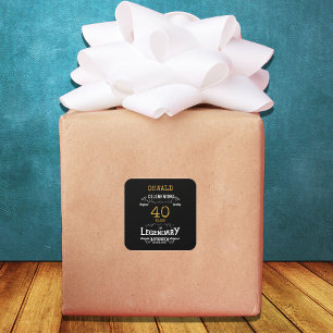 40. Geburtstag Schwarz Gold Legendär Retro Quadratischer Aufkleber