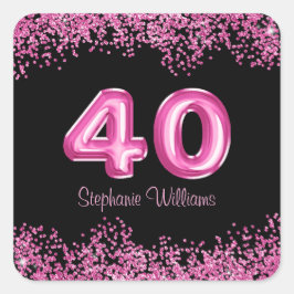 40. Geburtstag schwarz, rosa Balloons | IMITATE GL Quadratischer Aufkleber