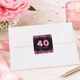 40. Geburtstag schwarz, rosa Balloons   IMITATE GL Quadratischer Aufkleber